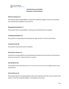 Kirtland Community Meal Job Descriptions